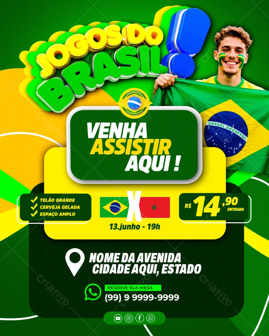 Post Instagram Jogos do Brasil Futebol PSD Editável