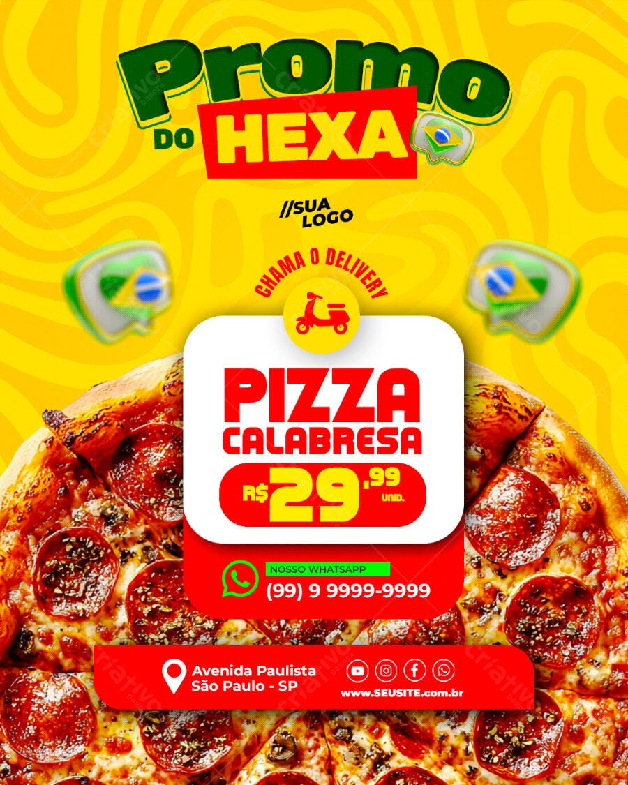 Post Instagram Promoção Hexa Pizza Calabresa PSD Editável