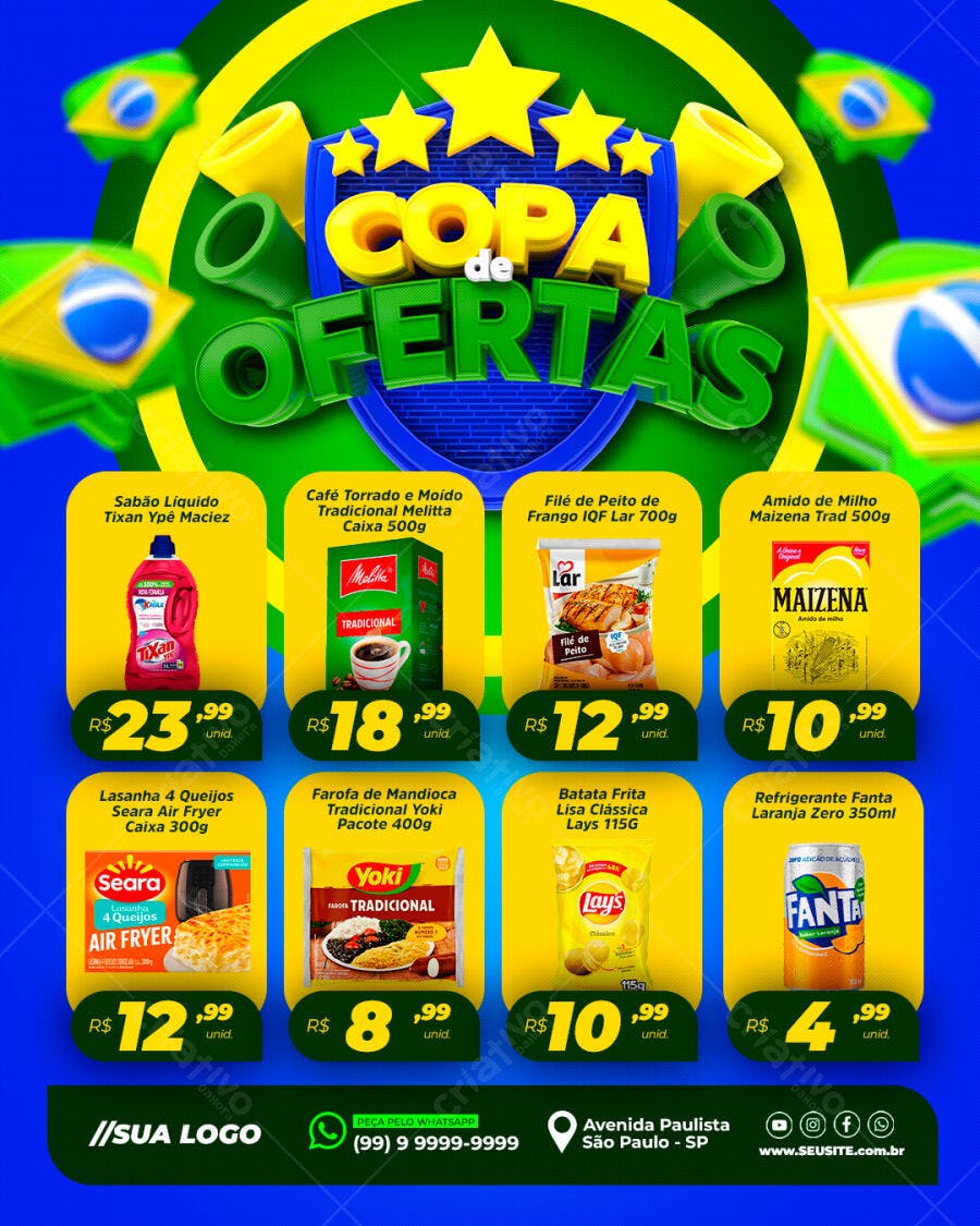 Post Social Media Copa de Ofertas Supermercado PSD Editável