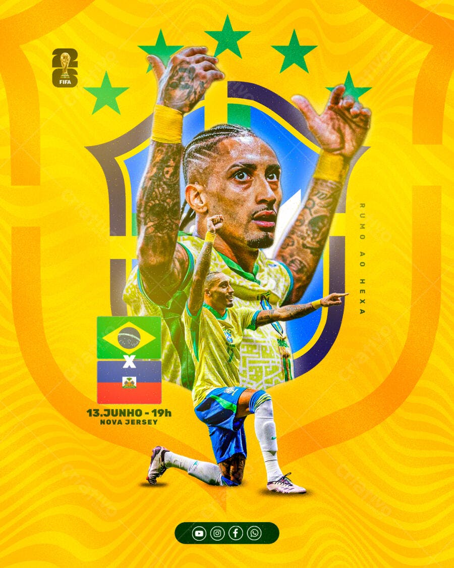 Post Social Media Futebol Brasil Rumo ao Hexa PSD Editável