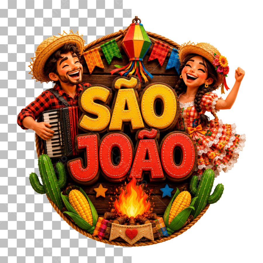 Selo 3D São João Festa Junina Arraial PNG Transparente