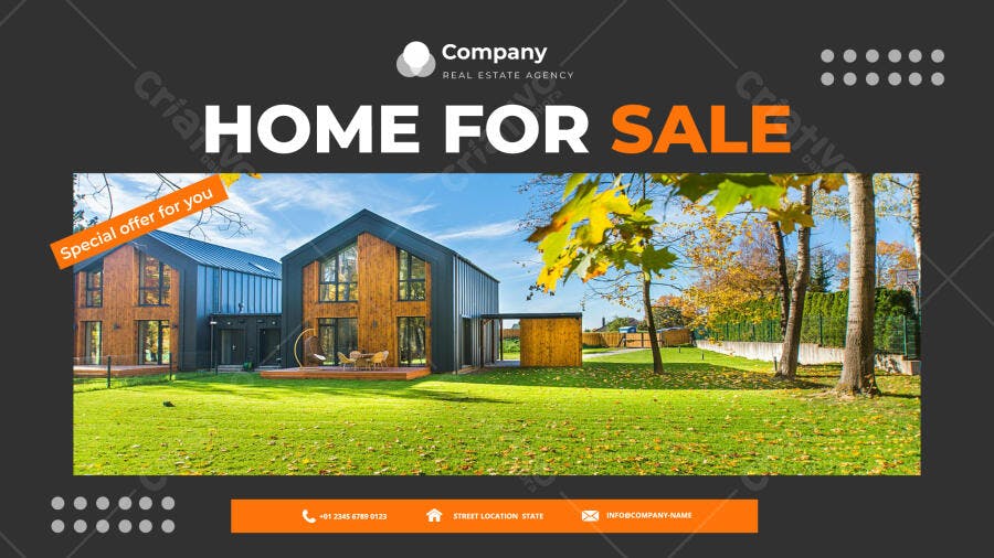 Banner Imobiliário Casa à Venda Moderno Laranja Preto