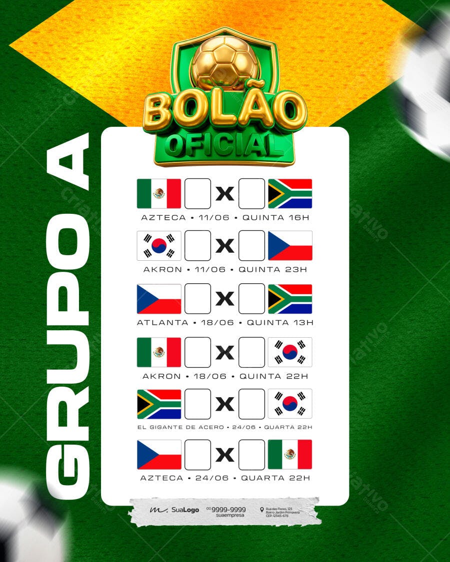 Bolão Oficial Copa do Mundo Futebol PSD Editável