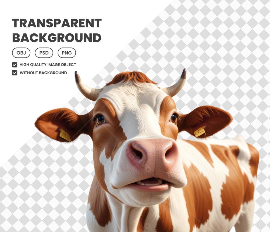 Elemento 3D Vaca Holandesa Marrom Branca PNG Fundo Transparente