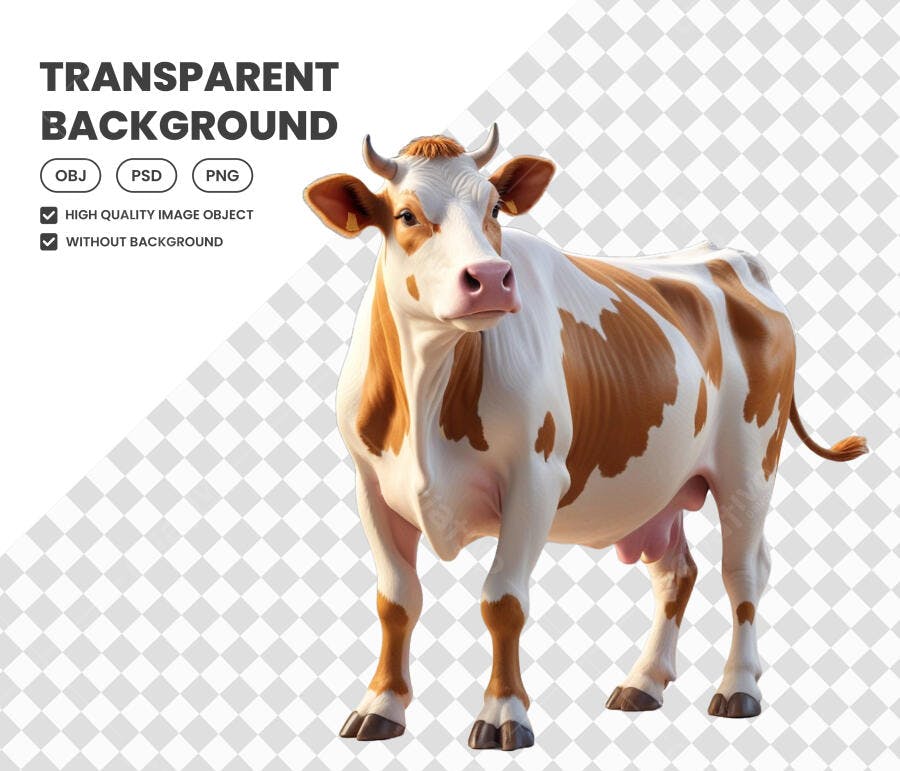 Elemento 3D Vaca Leiteira Marrom Branca PNG Fundo Transparente