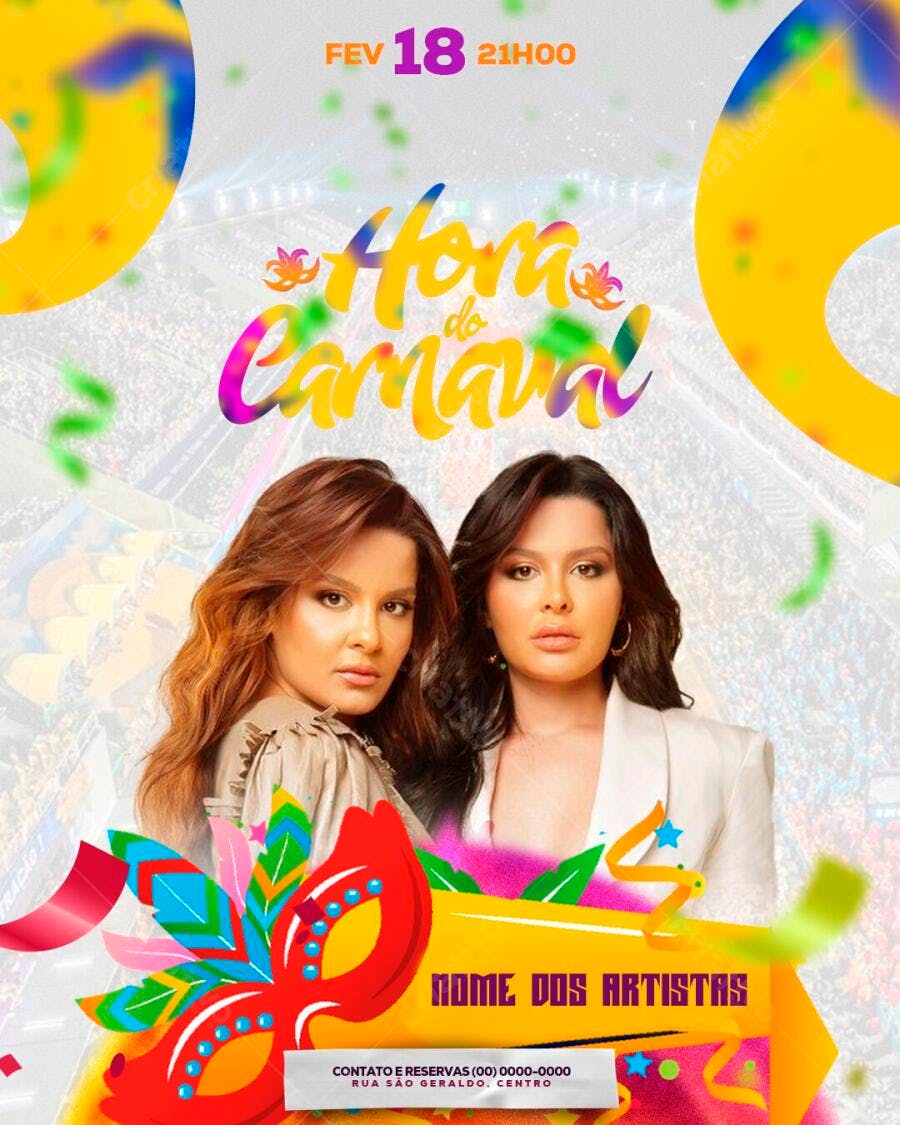 Flyer Carnaval Fevereiro Evento Festa PSD Editável