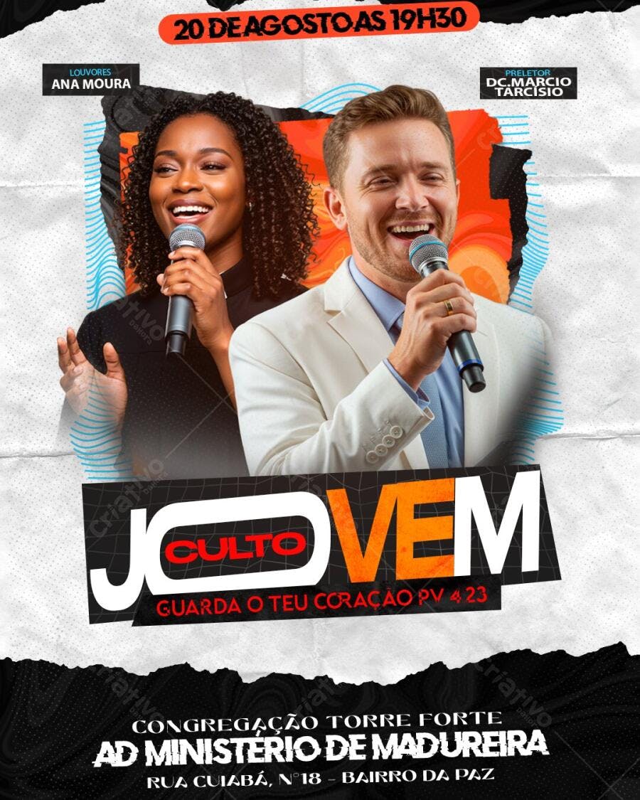 Flyer Culto Jovem Igreja Evangélica PSD Editável