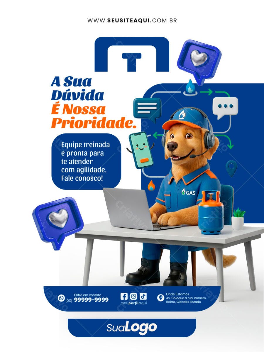 Flyer Distribuidora Gás Atendimento Online PSD Editável