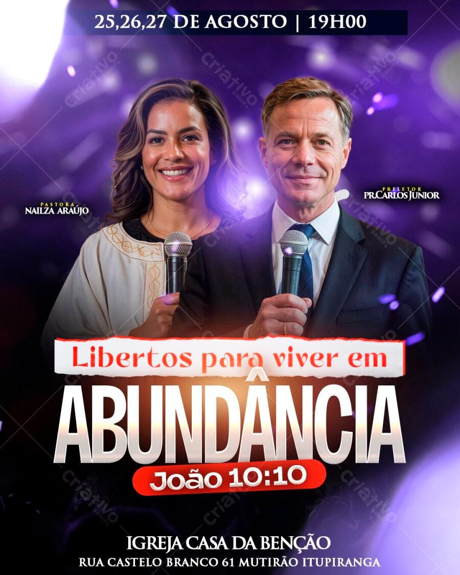 Flyer Evento Religioso Igreja Abundância PSD Editável