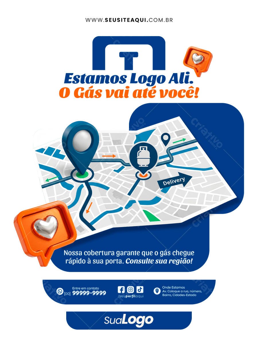 Flyer Gás Delivery Mapa Rota PSD Editável