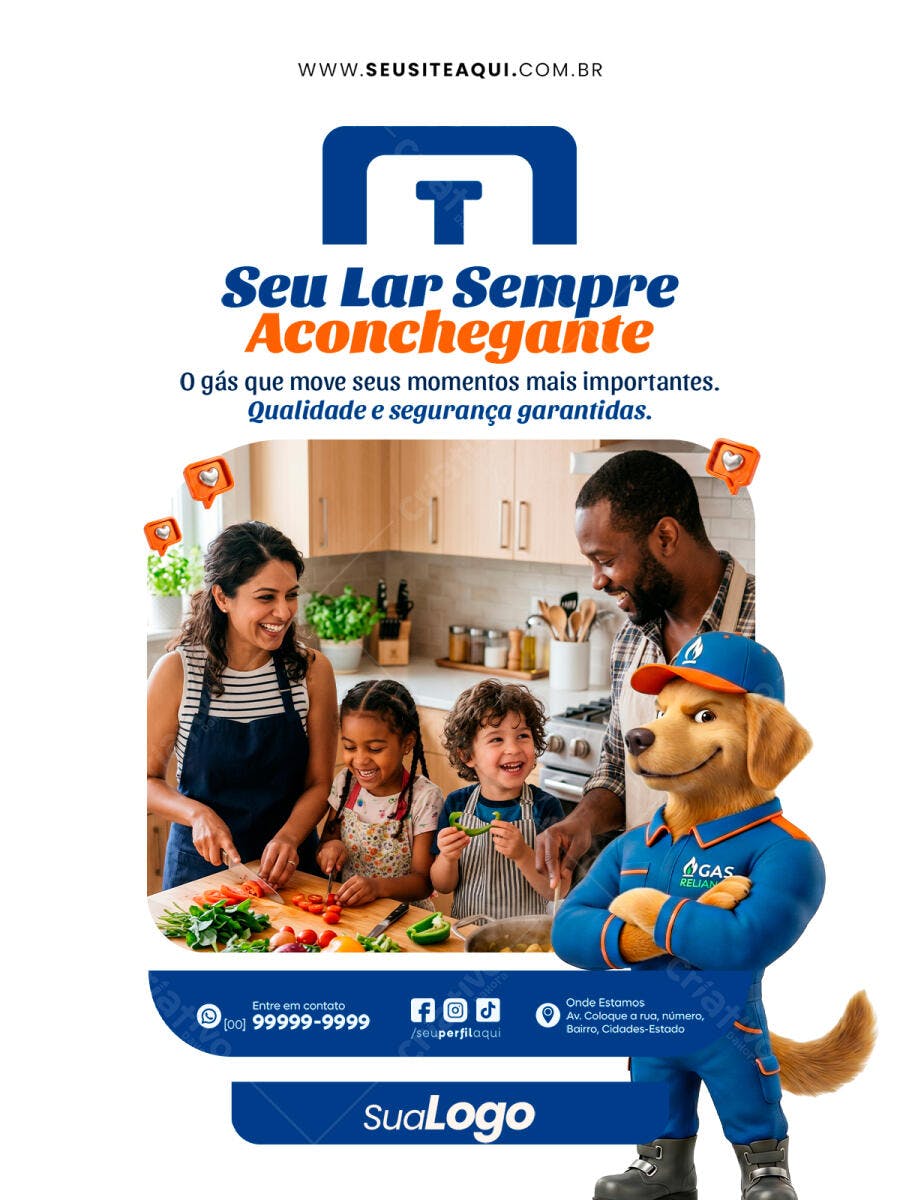 Flyer Gás Residencial Família Aconchego PSD Editável