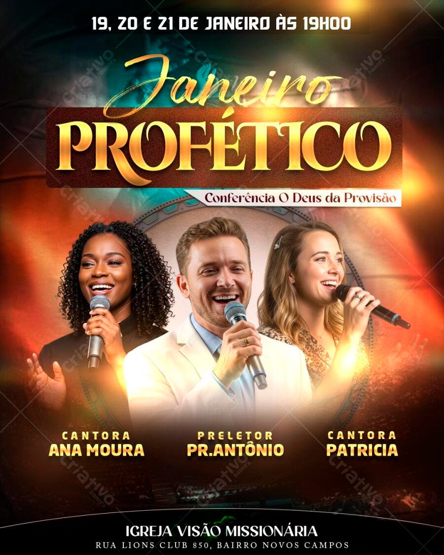 Flyer Janeiro Profético Igreja Evento PSD Editável