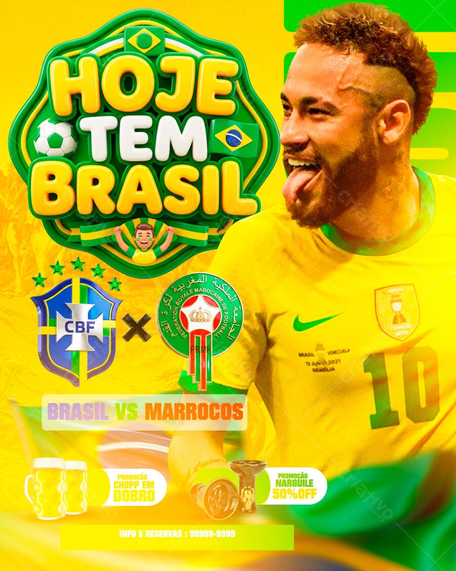 Flyer Jogo Brasil Marrocos Futebol PSD Editável