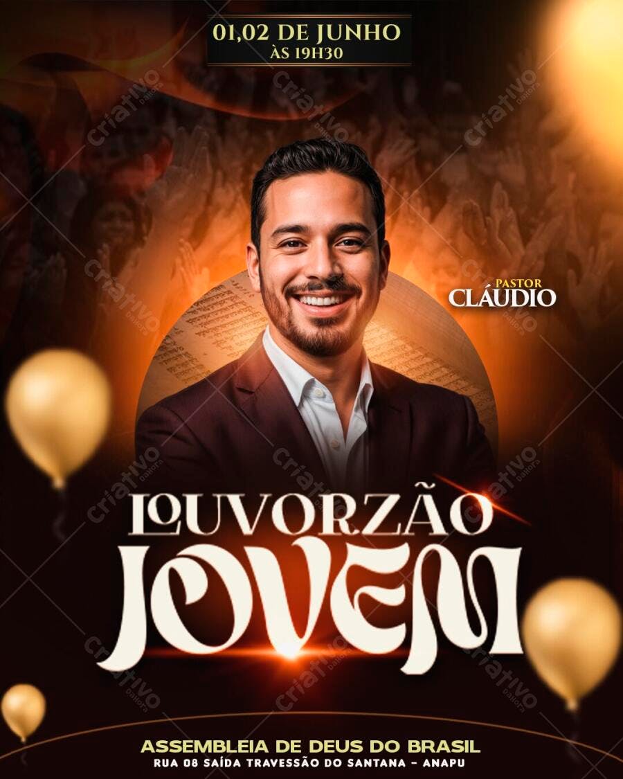 Flyer Louvorzão Jovem Igreja Evangélica PSD Editável