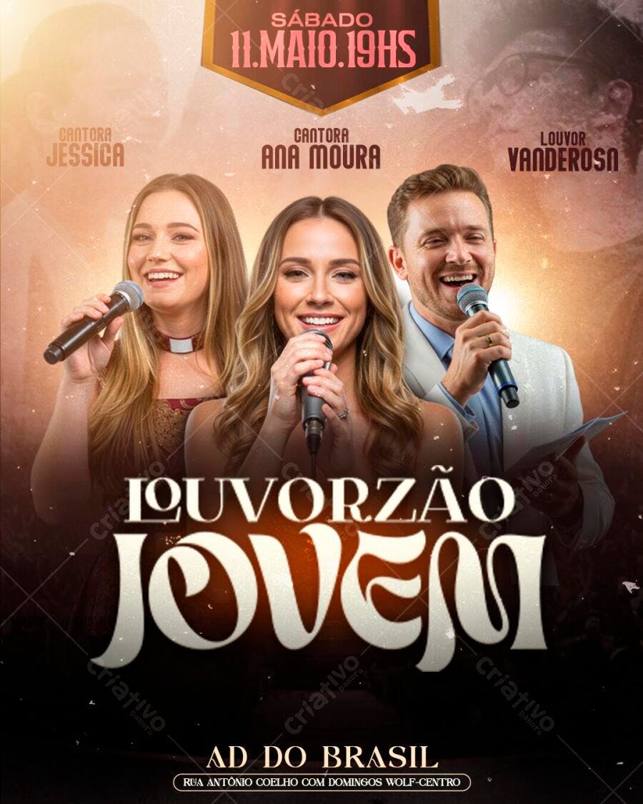 Flyer Louvorzão Jovem Igreja Evento PSD Editável