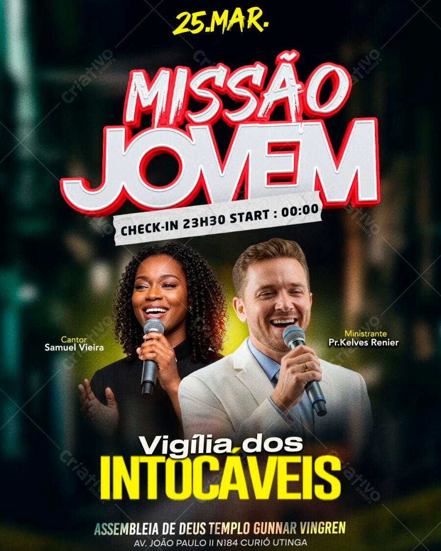 Flyer Missão Jovem Vigília Evangélica PSD Editável