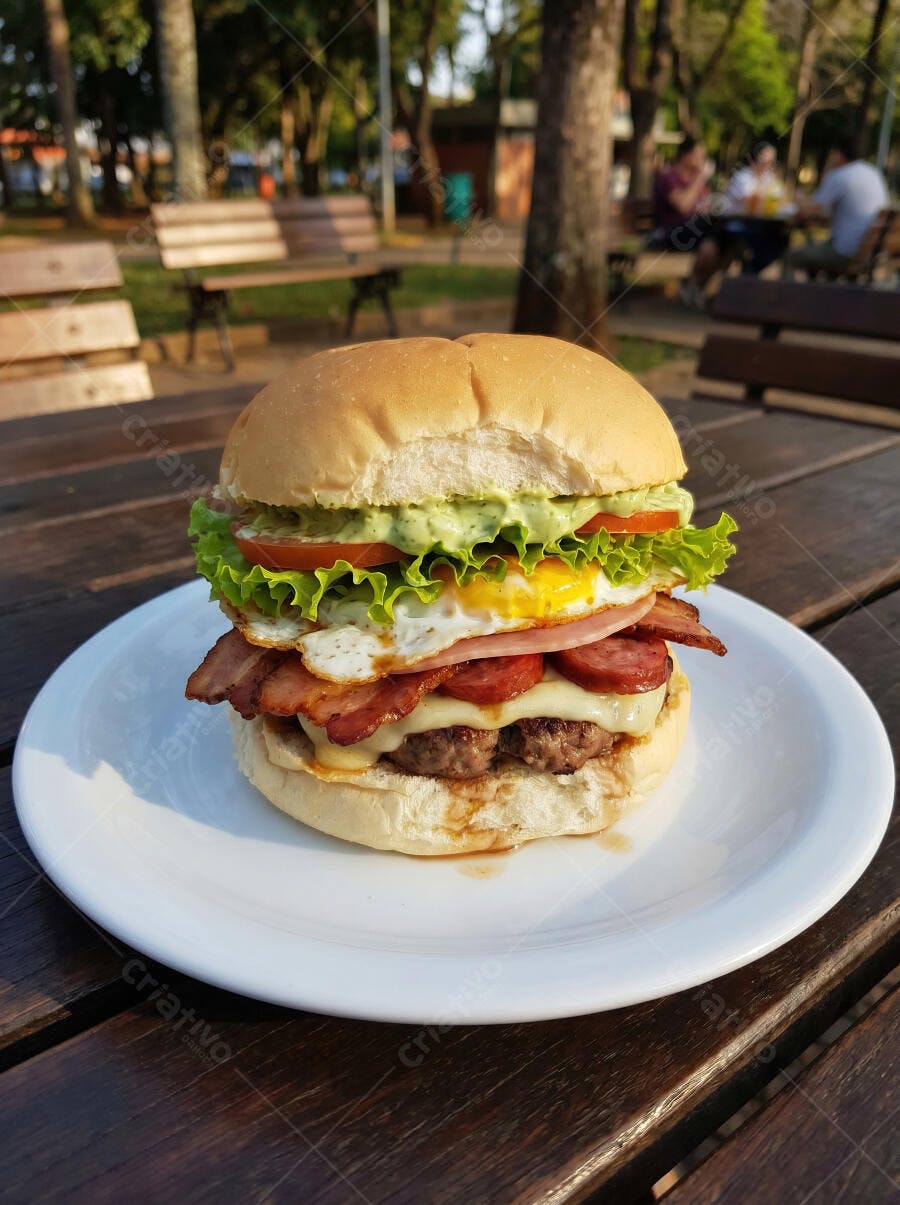 Foto Hambúrguer Artesanal Completo Bacon Ovo Queijo Lanche Gourmet