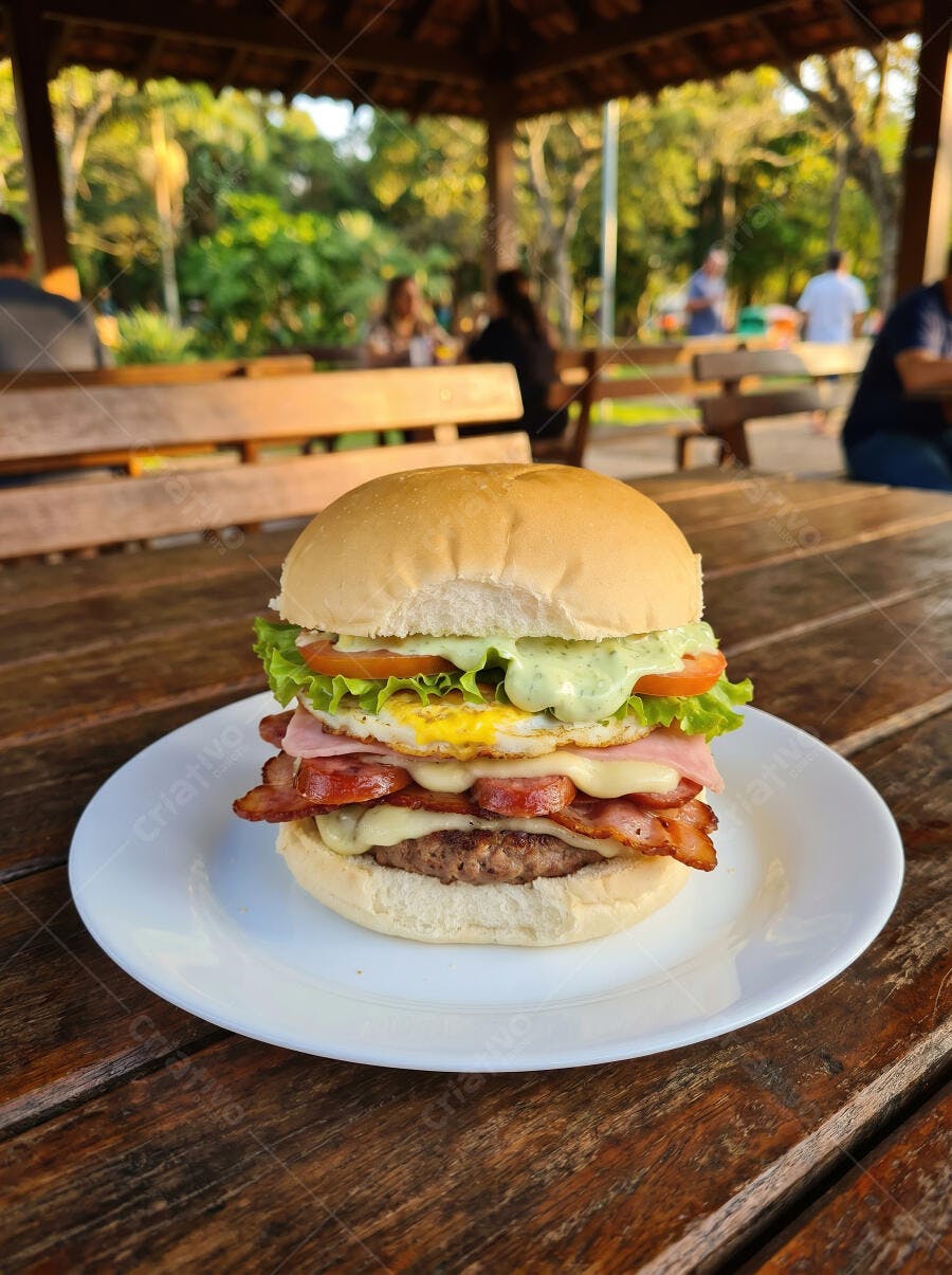 Foto Hambúrguer Artesanal Completo Bacon Ovo Queijo Lanchonete