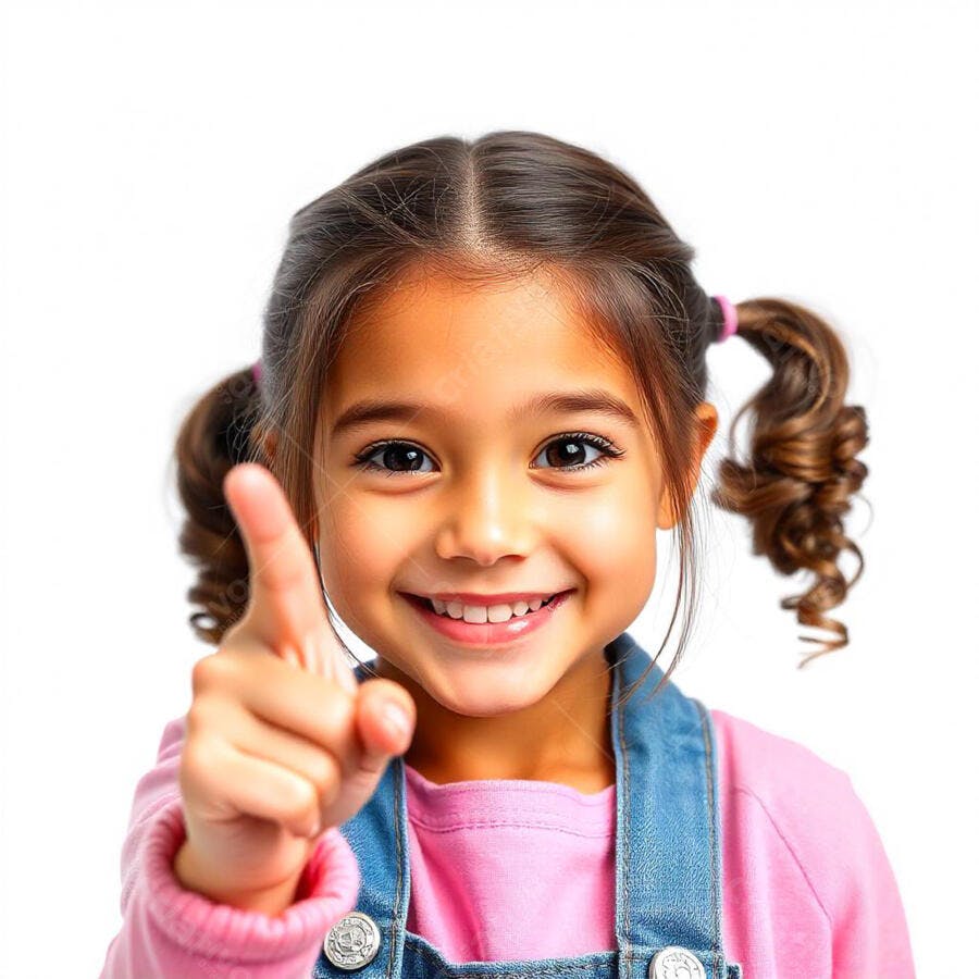 Foto Menina Criança Sorrindo Apontando Dedo para Frente