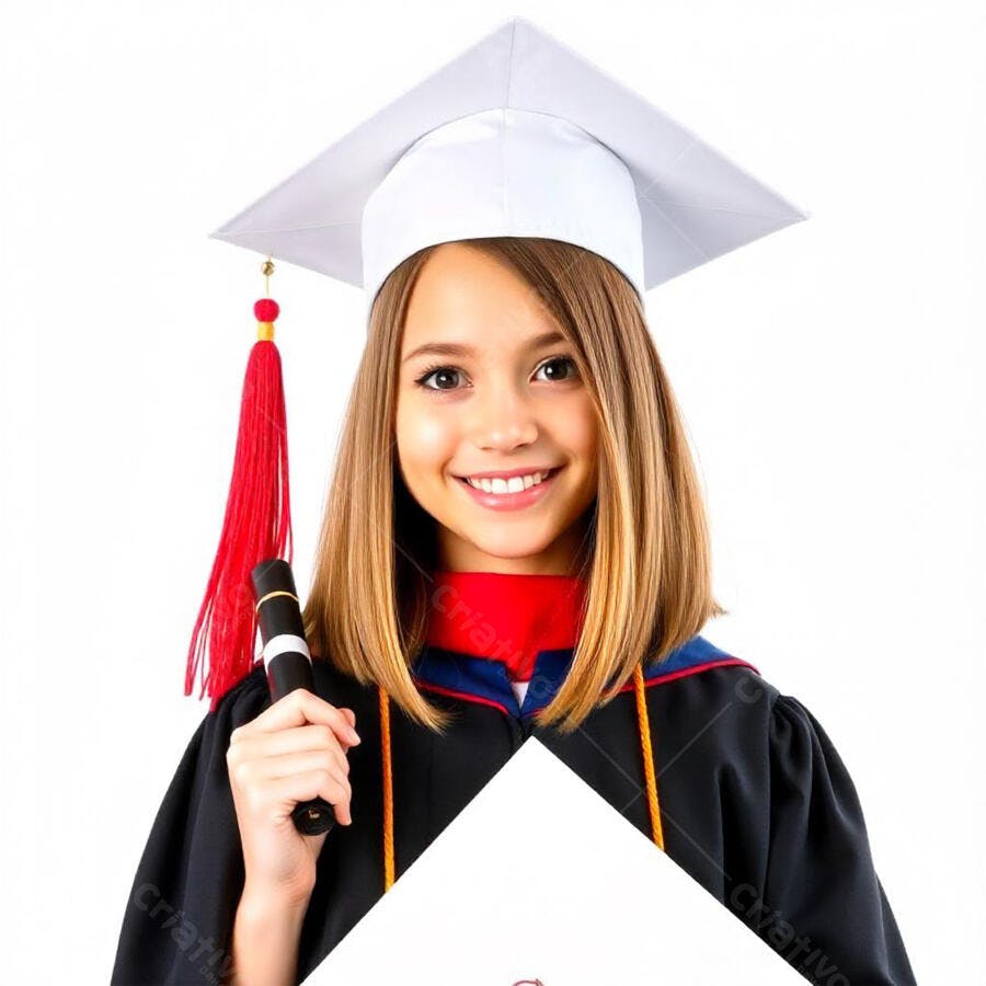 Foto Menina Estudante Sorrindo Formatura Diploma Fundo Branco
