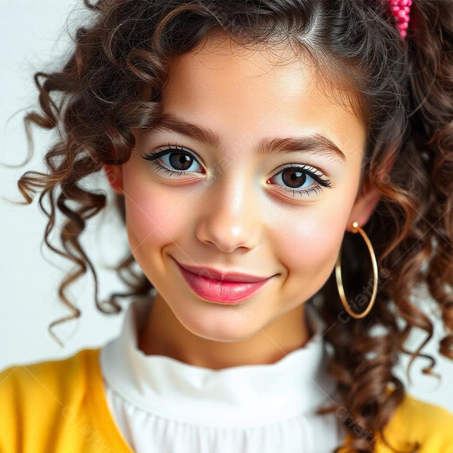 Foto Menina Sorrindo Cabelo Cacheado Brinco Argola Close-up