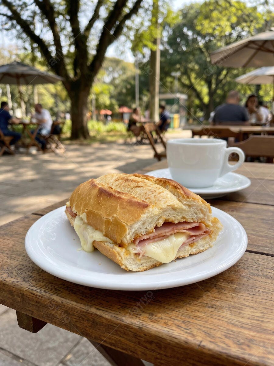 Foto Misto Quente Pão Francês Café da Manhã ao Ar Livre