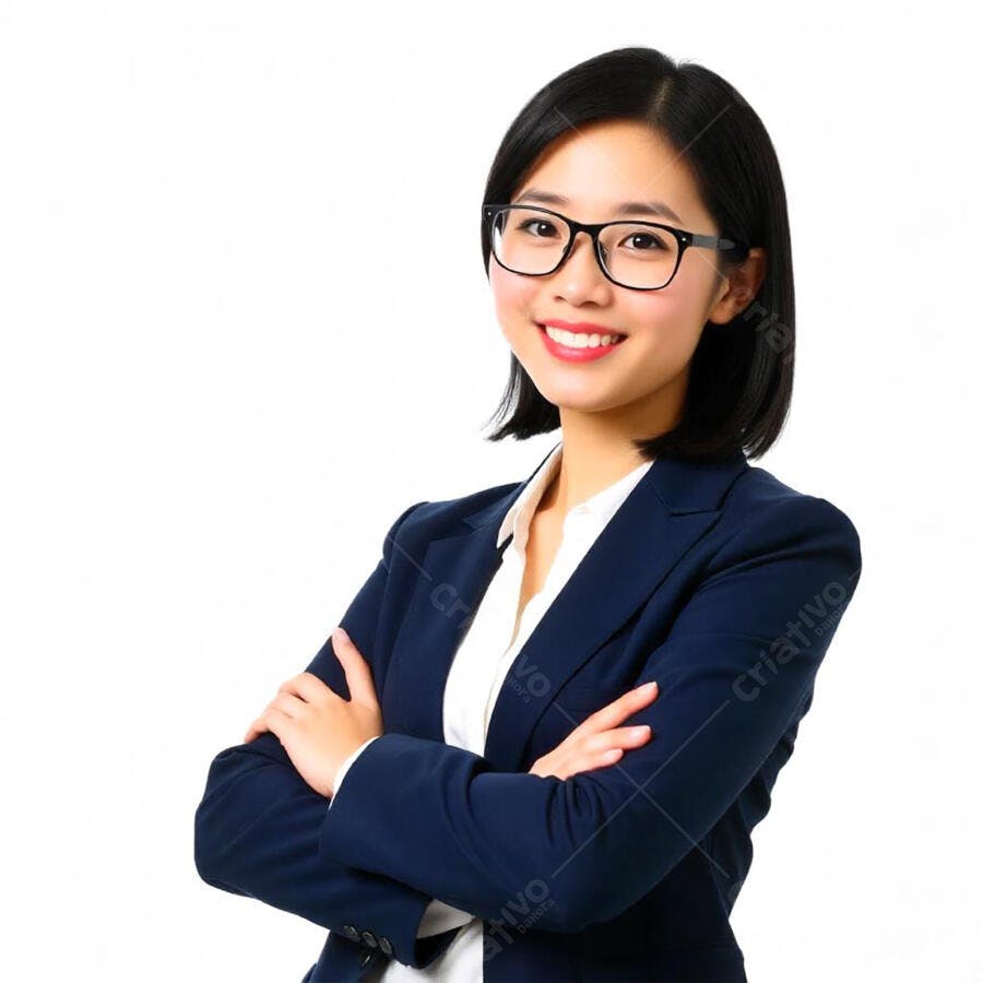 Foto Mulher Asiática Empresária Sorrindo Óculos Braços Cruzados