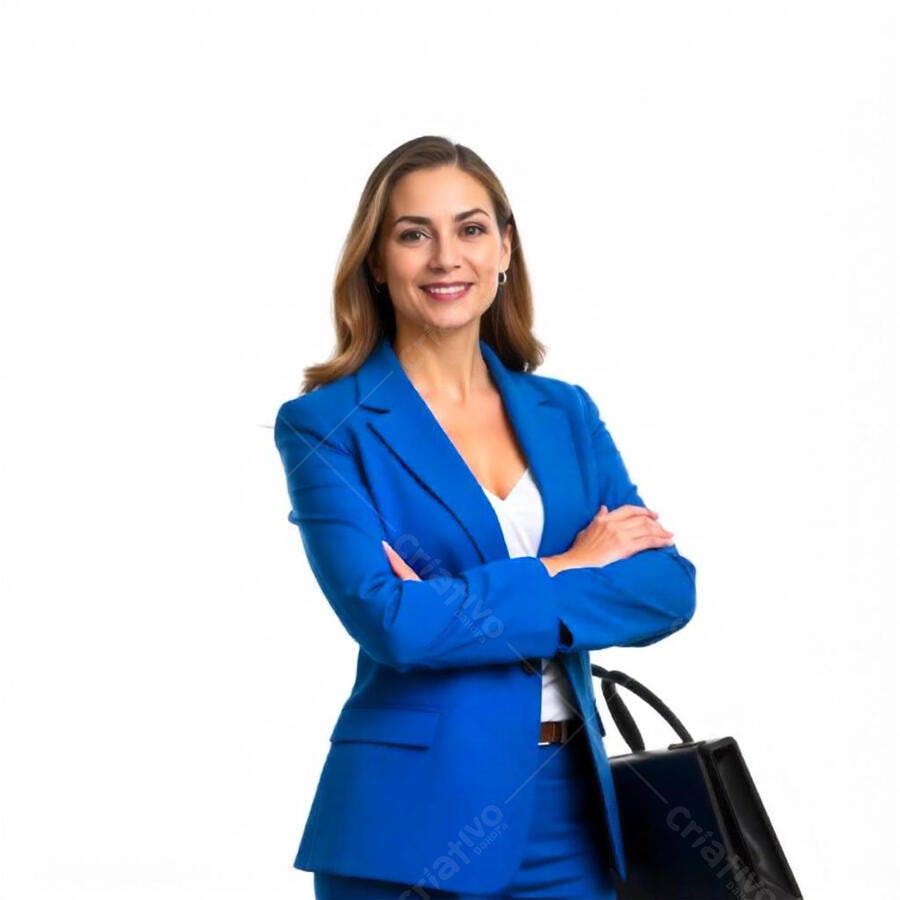 Foto Mulher Empresária Sorrindo Braços Cruzados Fundo Branco