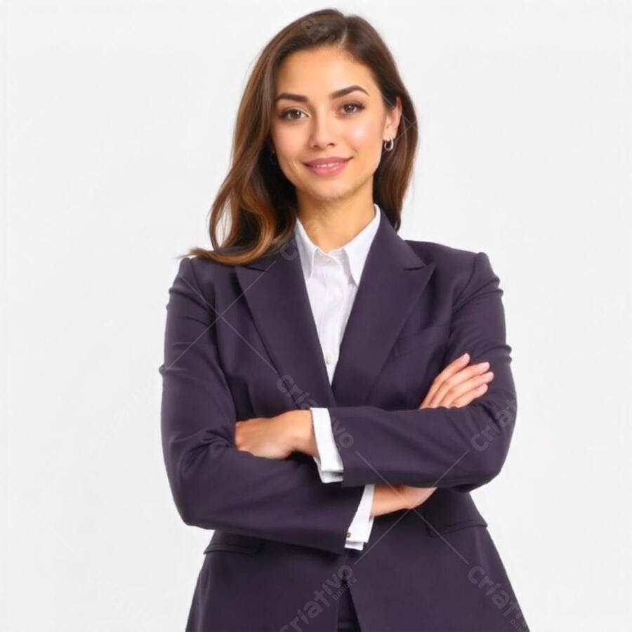 Foto Mulher Jovem Empresária Sorrindo Braços Cruzados Fundo Branco