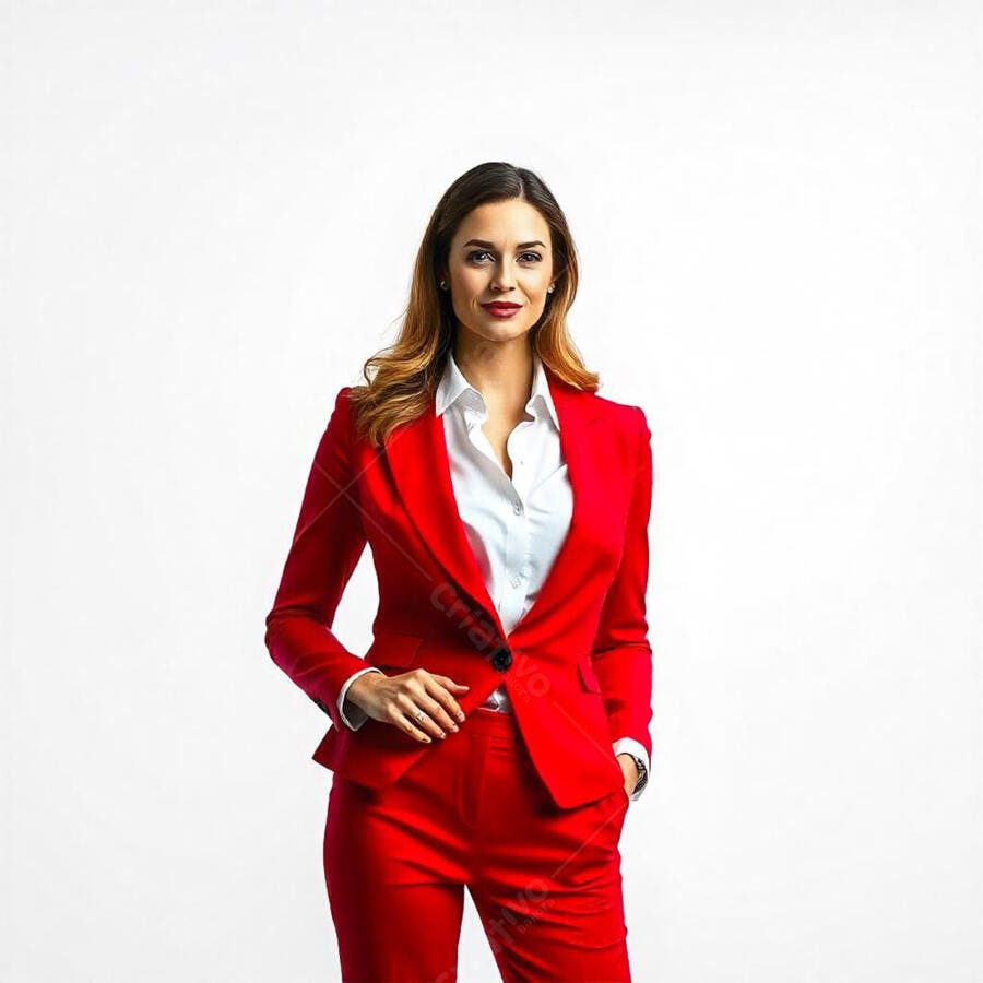 Foto Mulher Jovem Empresária Terno Vermelho Fundo Branco