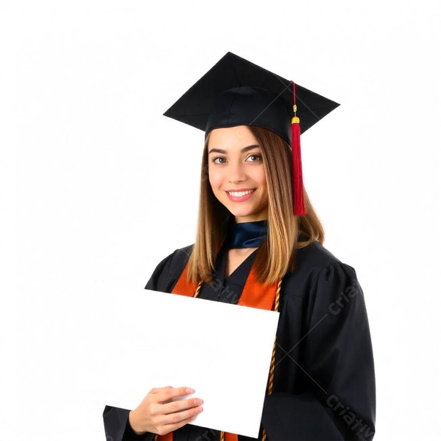 Foto Mulher Jovem Formanda Sorrindo Diploma Fundo Branco