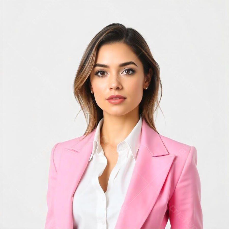 Foto Mulher Jovem Profissional Blazer Rosa Fundo Branco