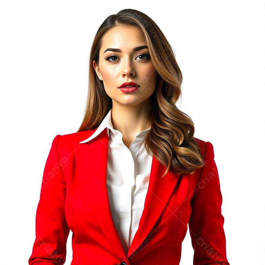 Foto Mulher Jovem Profissional Blazer Vermelho Fundo Branco