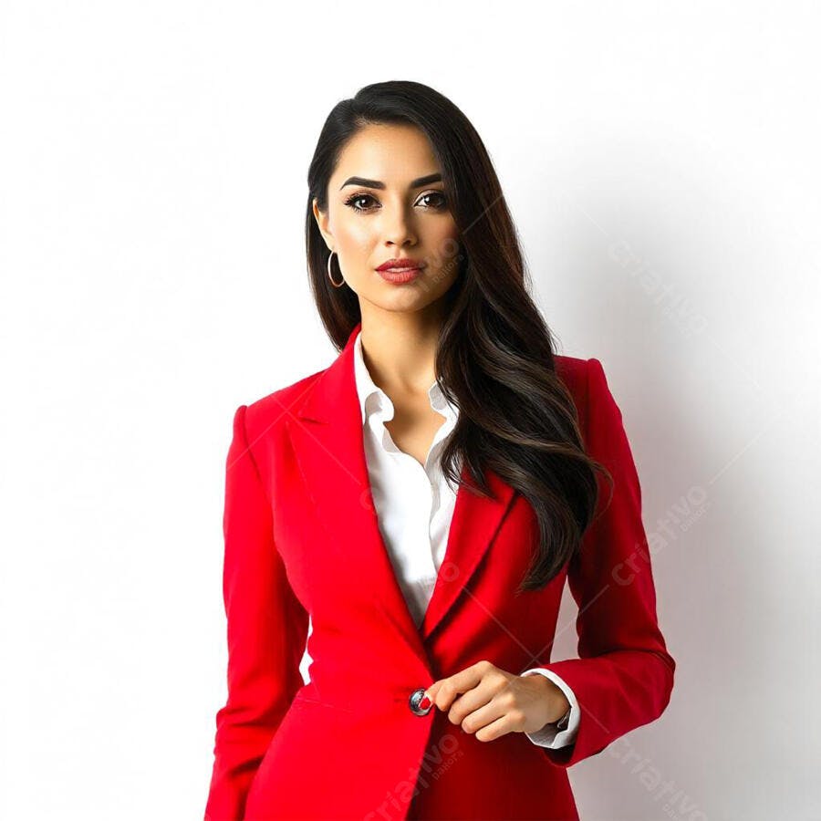 Foto Mulher Jovem Profissional Blazer Vermelho Fundo Branco