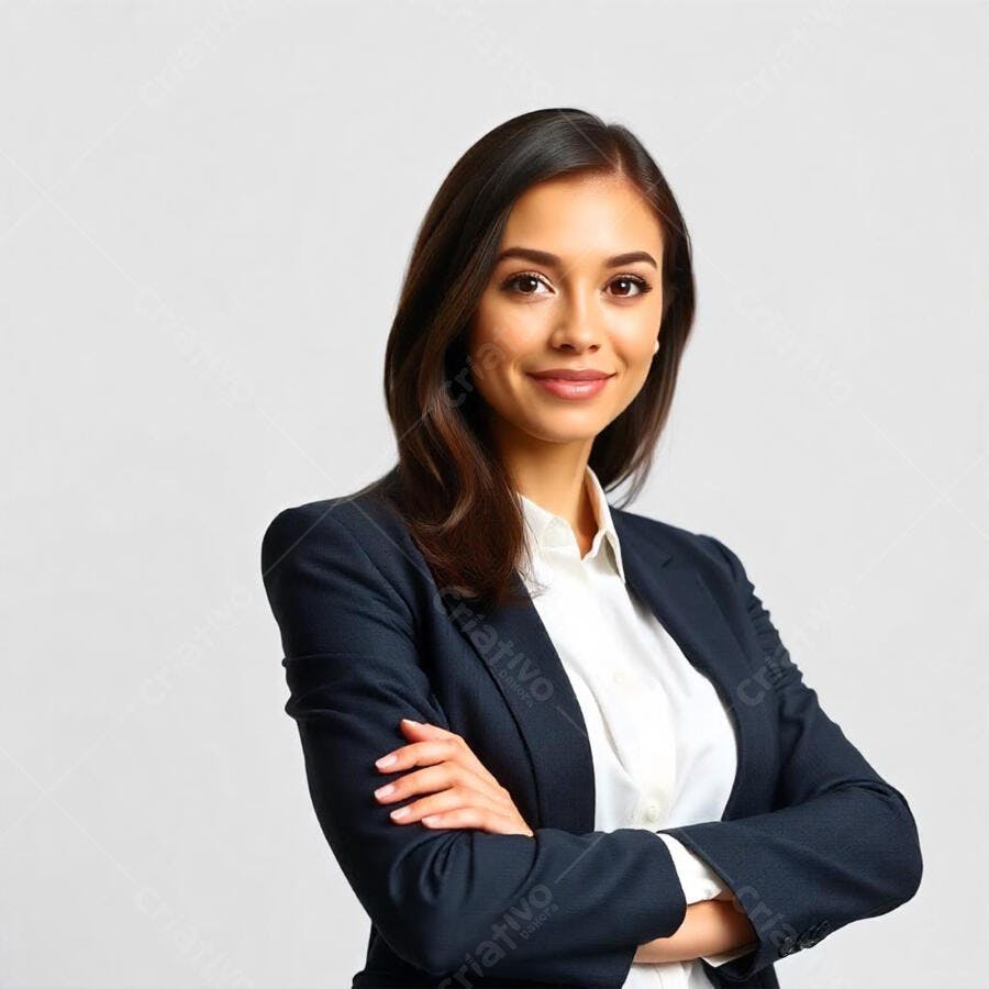 Foto Mulher Jovem Profissional Sorrindo Braços Cruzados Fundo Branco
