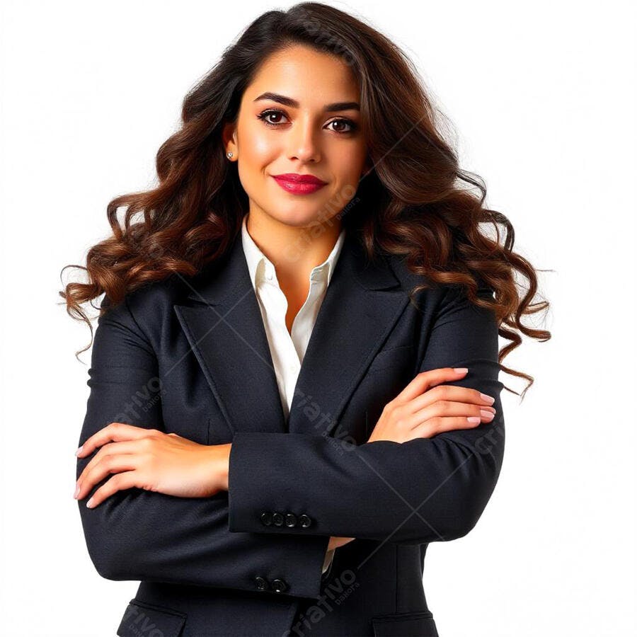 Foto Mulher Jovem Profissional Sorrindo Braços Cruzados Fundo Branco