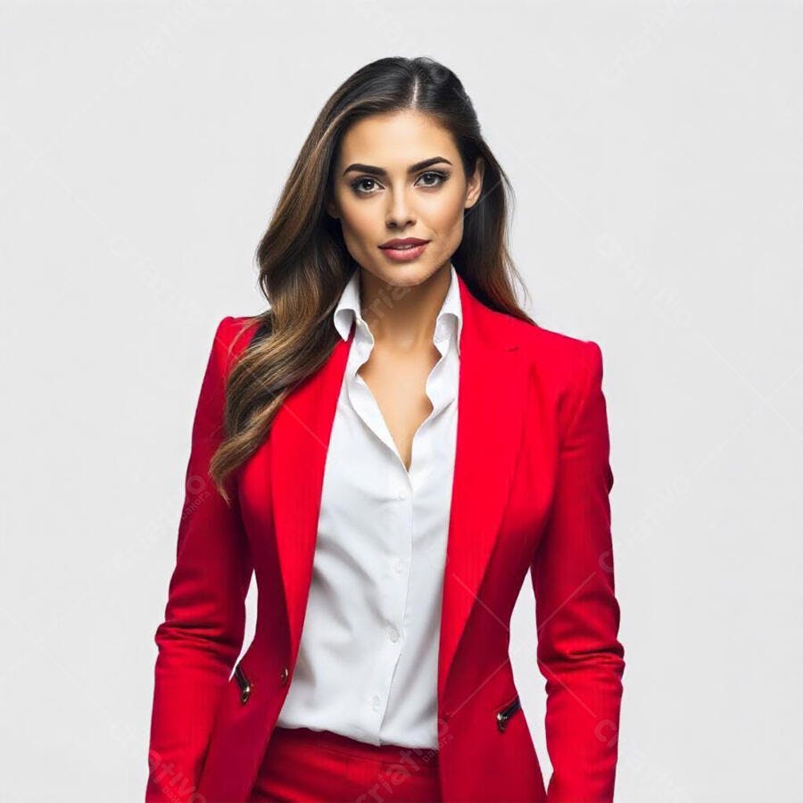 Foto Mulher Jovem Profissional Terno Vermelho Fundo Branco