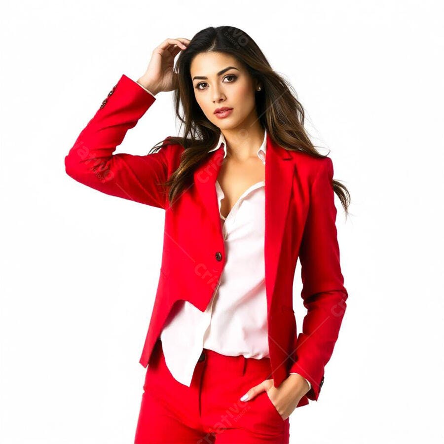 Foto Mulher Jovem Profissional Terno Vermelho Fundo Branco