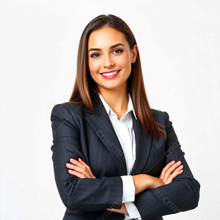 Foto Mulher Jovem Sorrindo Braços Cruzados Fundo Branco