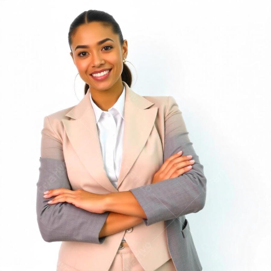 Foto Mulher Jovem Sorrindo Braços Cruzados Fundo Branco