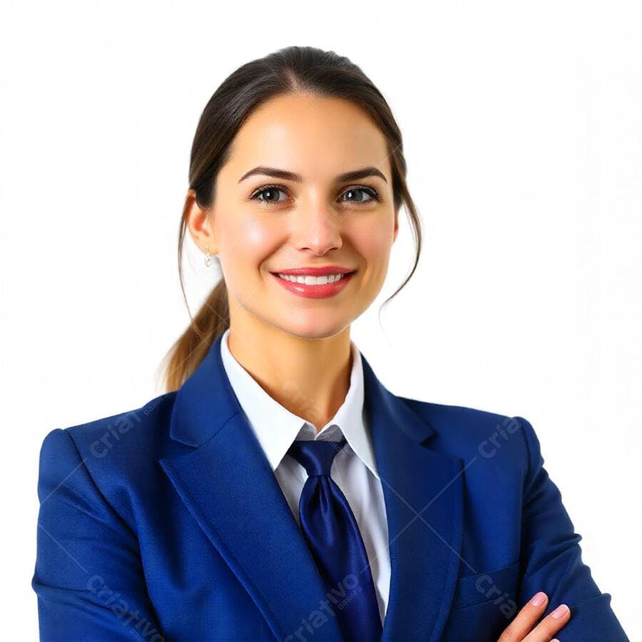 Foto Mulher Jovem Sorrindo Terno Azul Fundo Branco Estúdio