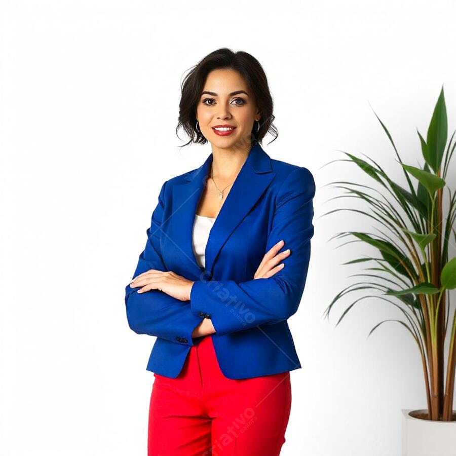 Foto Mulher Latina Profissional Sorrindo Braços Cruzados Fundo Branco