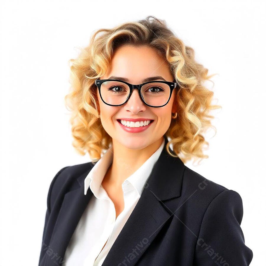 Foto Mulher Loira Sorrindo Óculos Blazer Profissional