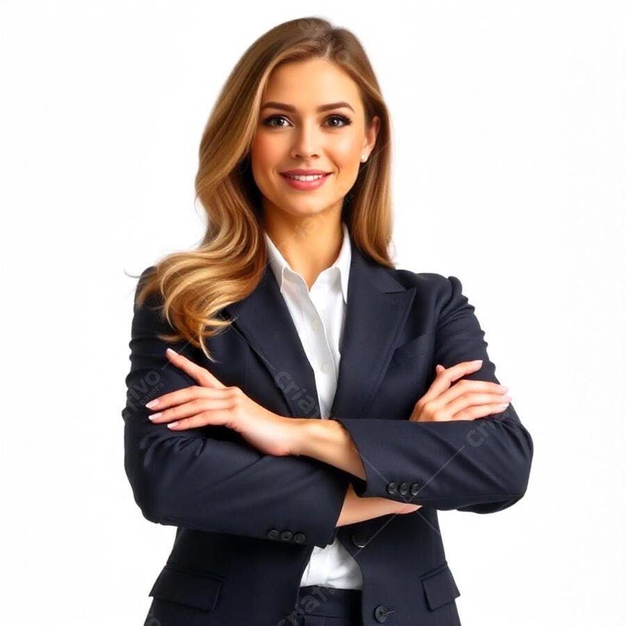Foto Mulher Loira Sorrindo Terno Executivo Fundo Branco