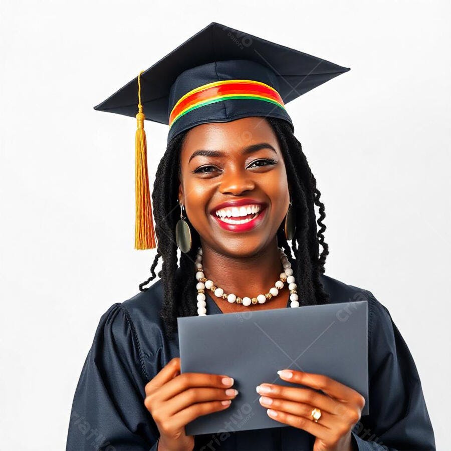 Foto Mulher Negra Formanda Sorrindo Diploma Celebração