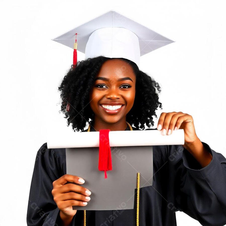 Foto Mulher Negra Formanda Sorrindo Diploma em Mãos