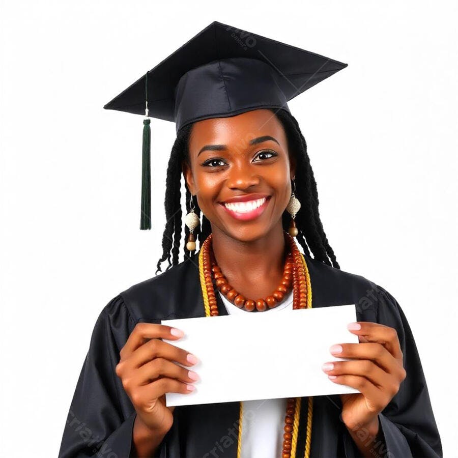 Foto Mulher Negra Formanda Sorrindo Segurando Placa Branca