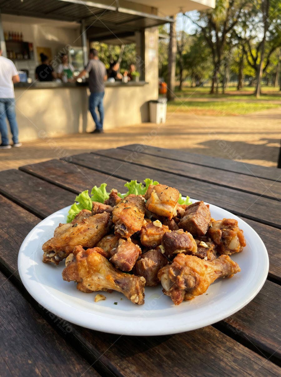Foto Porção Frango a Passarinho Torresmo Barzinho ao Ar Livre