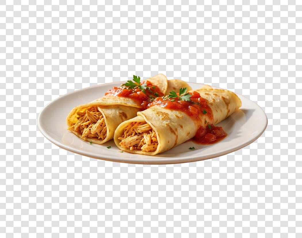 Foto Recortada Burrito Frango Molho Tomate PNG Fundo Transparente