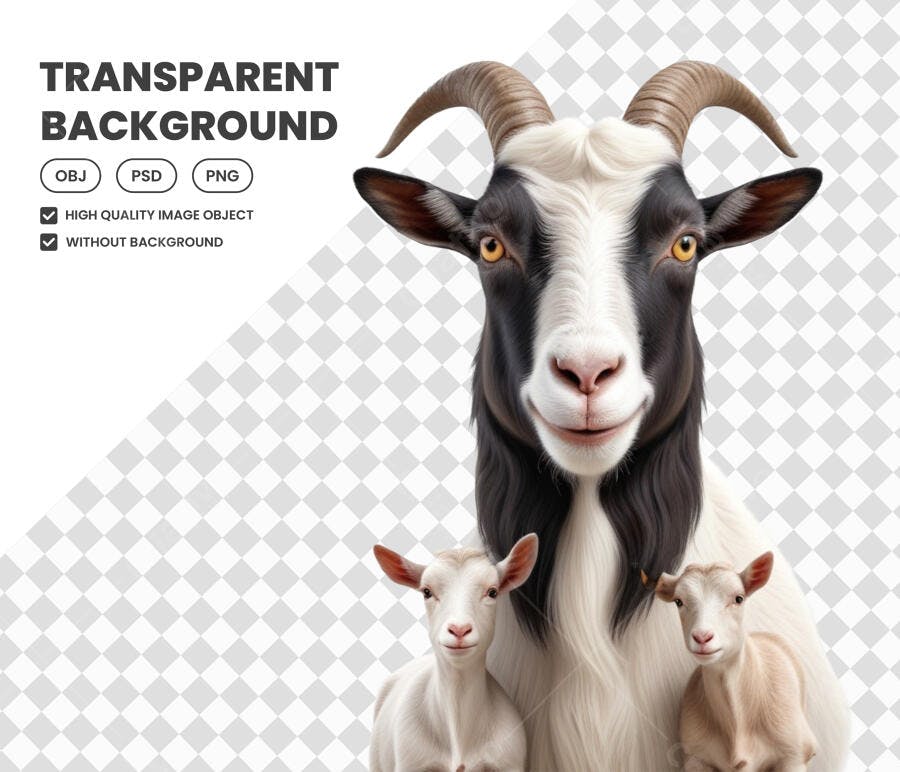 Foto Recortada Cabra e Filhotes Animais Fazenda PNG Fundo Transparente